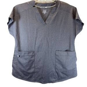 ClimateRight by Cuddl Duds Gray Short Sleeve Pockets Scrub Top‎ Small